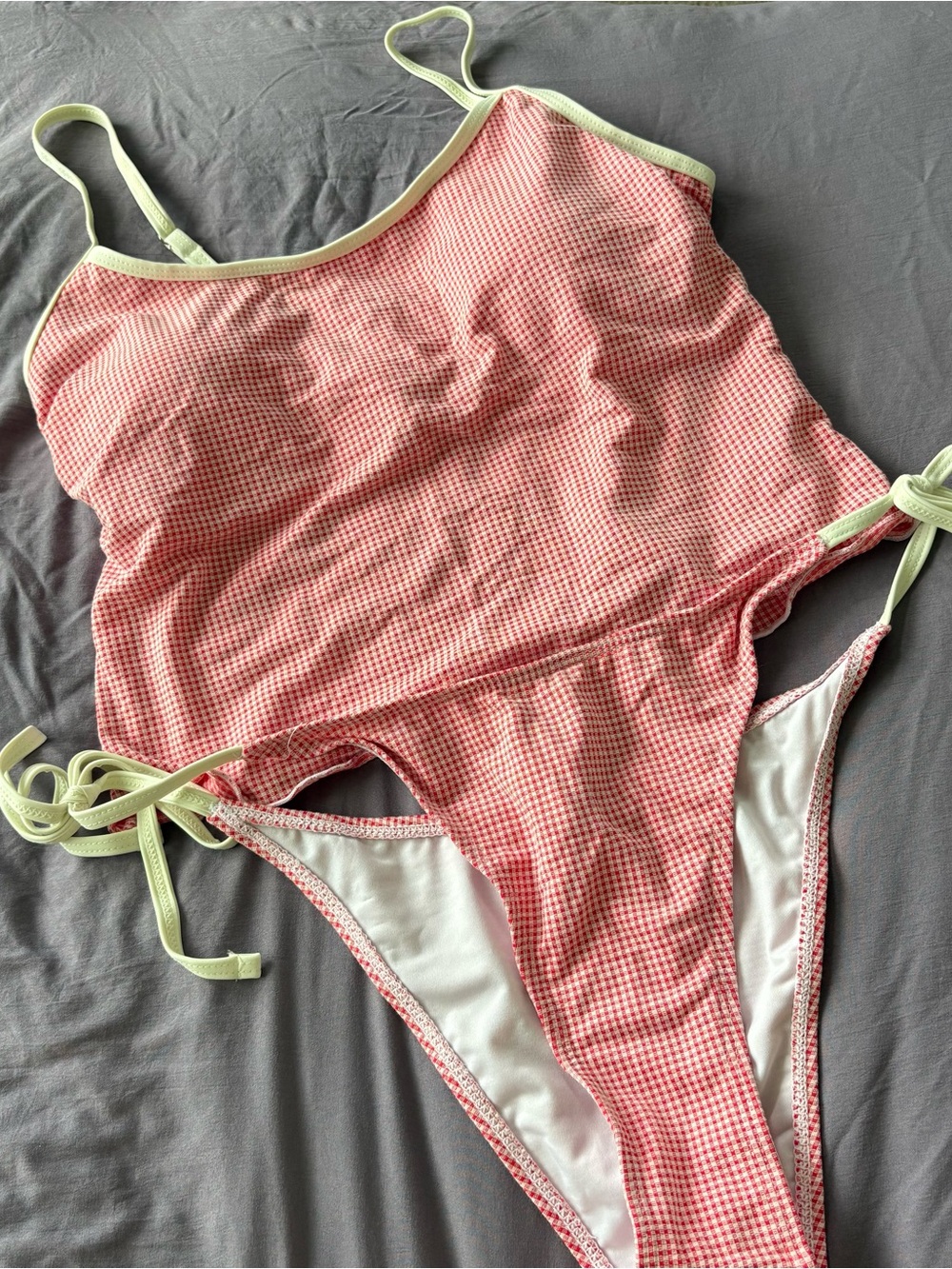 NEW Zaful Red Gingham Tankini Set Medium Bathing Suit High Waisted Tie String